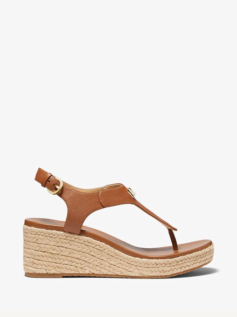 Michael Kors “Laney” brown vegan leather jute thong MK logo wedge sandals 8 - Picture 2 of 8